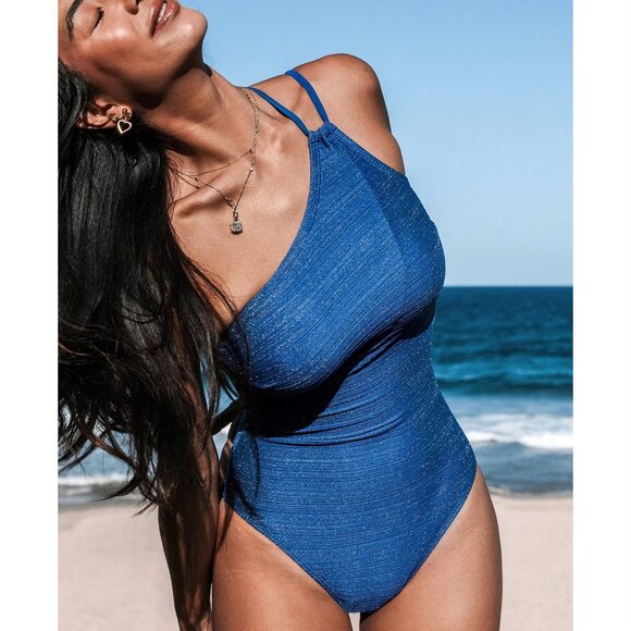NWT Blue Asymmetrical Standard Coverage One-Piece - Picture 4 of 12